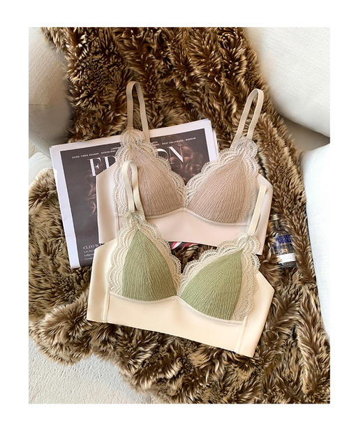 【大熊显小防下垂纯欲薄款】法式蕾丝纯欲风内衣女无痕大胸显小三角杯收副乳防下垂文胸罩 商品图0