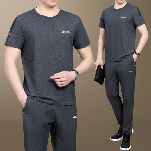 SP-149-2268夏季短袖长裤运动套装大码男士跑步休闲运动服爸爸半袖夏装 商品图3
