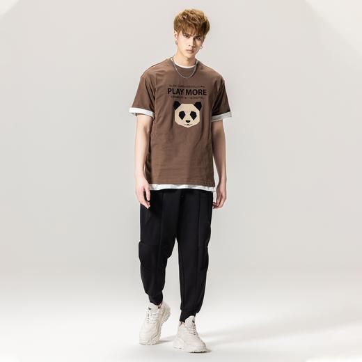 PINLI品立春季新款男士熊猫植绒纯棉圆领短袖T恤BG231111015 商品图3