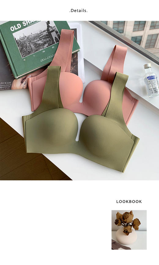 【日本无痕内衣上托聚拢】女士小胸无钢圈调整型上薄下厚一片式文胸罩 商品图1