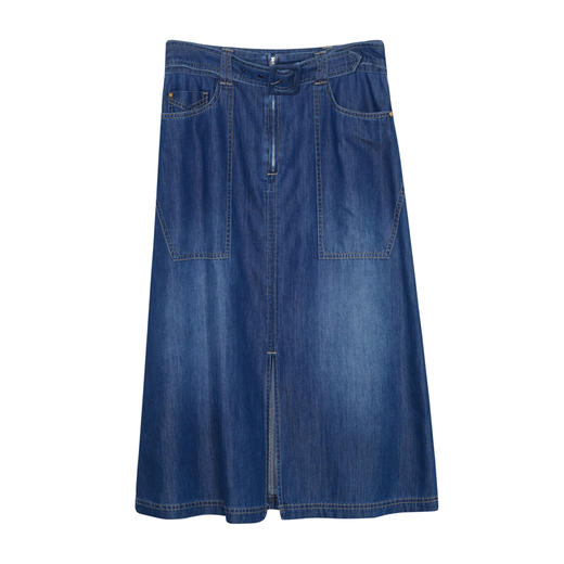 谜底2023夏季新款高腰牛仔半身裙A型前开叉中长裙配腰带232MB0530 商品图4