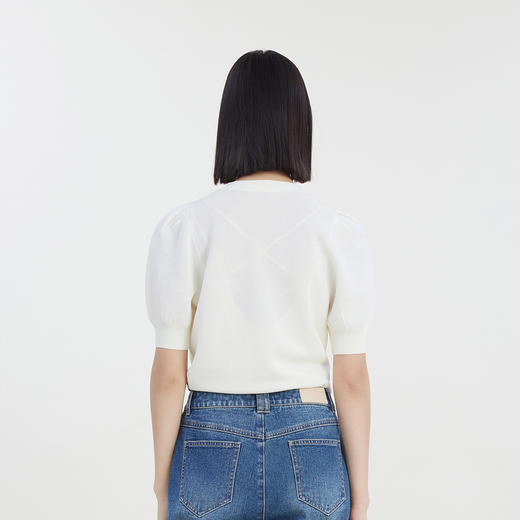 谜底2023夏季新款短款针织开衫女V领泡泡袖针织衫短袖232MZ0890 商品图2