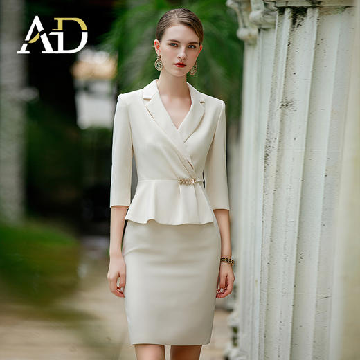 AD职业装气质女神范套装女时尚工作服春夏中袖假两件连衣裙工装裙 商品图1