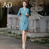 AD灰绿色职业连衣裙女春款时尚气质女神范西装裙高级感主持人正装 商品缩略图3
