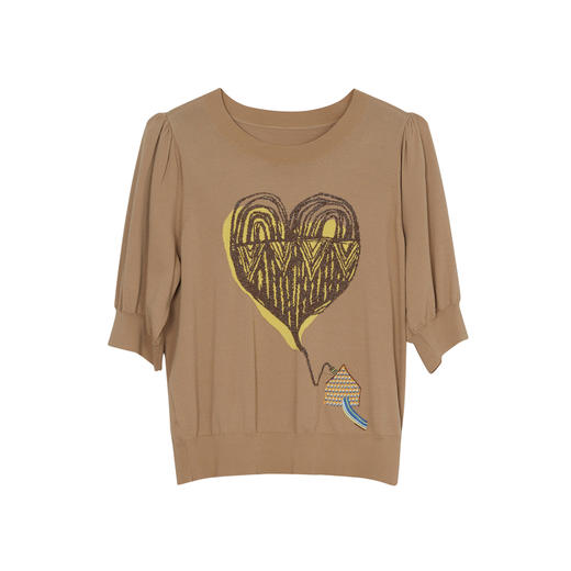 谜底2023夏新款圆领套头针织衫短袖女爱心修身短款毛衫232MZ0868 商品图4