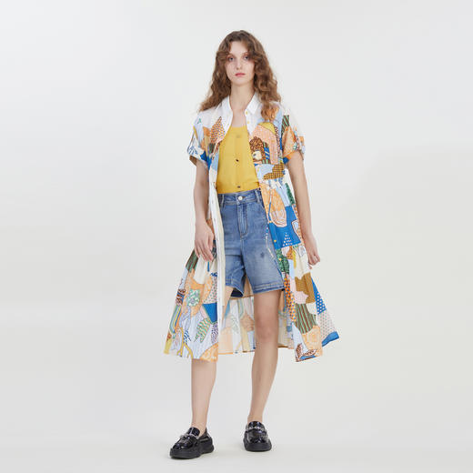 谜底2023夏季新款复古主题花色连衣裙短袖衬衫式中长裙232ML0580 商品图1