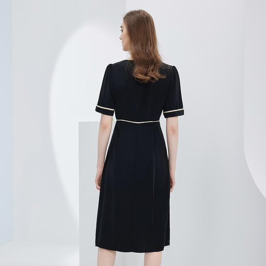 NF889斯尔丽瑟俪2023连衣裙春夏新款时尚圆领蝴蝶结拼色收腰显瘦连衣裙 商品图1