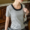 短袖t恤女新款女装，经典条纹棉体恤宽边圆领收腰撞色上衣SG-T3X0222 商品缩略图0
