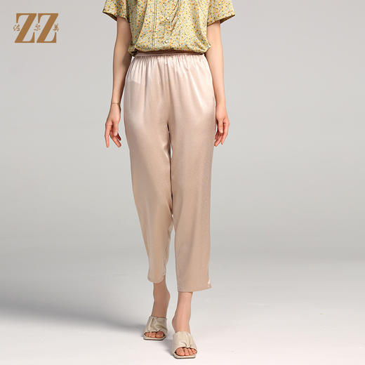 佐尔美夏季新款 气质桑蚕丝真丝香槟金长裤女E22KS15 商品图2