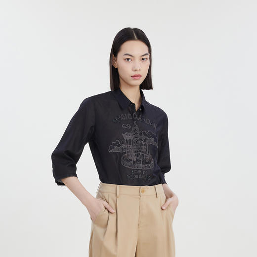 谜底2023夏季新款通勤风绣花衬衫七分袖女宽松时尚百搭232MC0552 商品图1