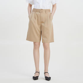 谜底2023夏季新款宽松休闲短裤时尚西裤五分裤配腰带女232MK0507