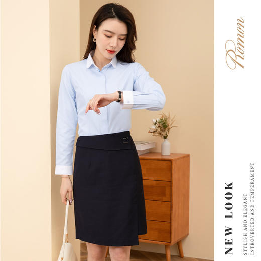 【40棉】罗蒙春季女士长袖衬衫拼色款百搭休闲商务通勤职业衬衫女 商品图3