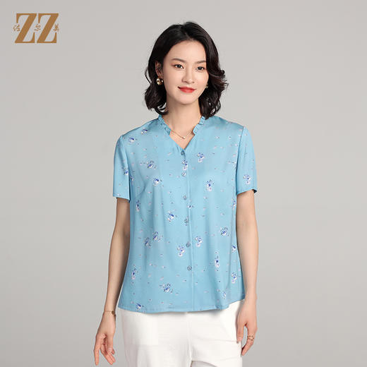 佐尔美夏季新款 桑蚕丝真丝短袖小碎花衬衣女E22CS66 商品图2