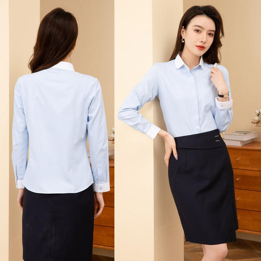 【40棉】罗蒙春季女士长袖衬衫拼色款百搭休闲商务通勤职业衬衫女 商品图7
