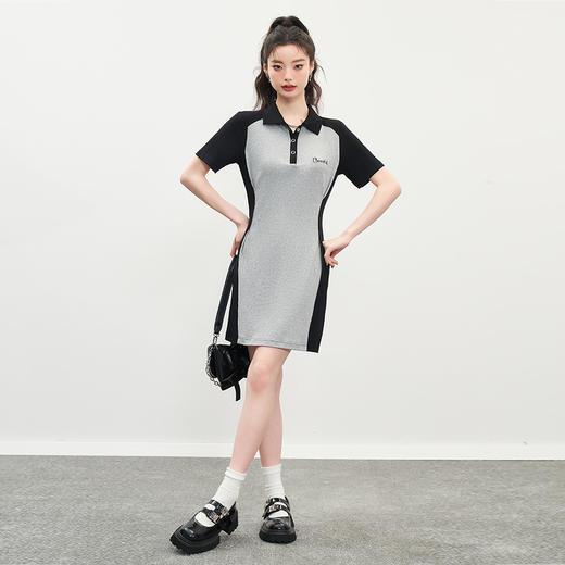 西遇学院风连衣裙女夏季新款POLO领收腰显瘦气质修身短裙10930660 商品图1