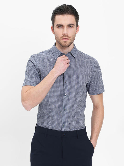 callisto蓝白棋盘格全棉泡泡意式领衬衫 SRCSS031H 商品图0