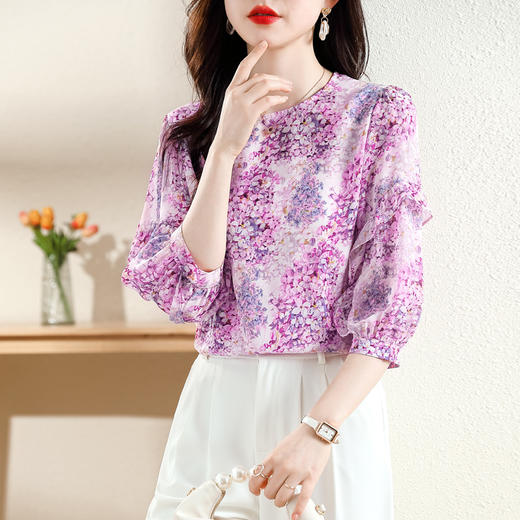 KQL E213N806碎花洋气百搭印花雪纺衫 商品图3