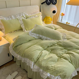 【床上用品】韩式小泡芙双层花边水洗棉四件套学生宿舍床单被套床笠三件套