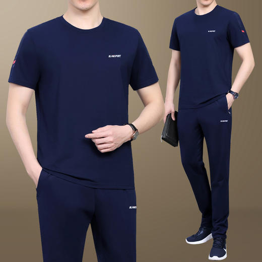 SP-149-2268夏季短袖长裤运动套装大码男士跑步休闲运动服爸爸半袖夏装 商品图1