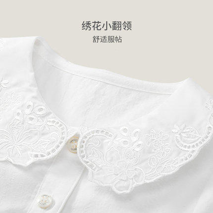 英氏儿童T恤23新款夏季女童翻领纯棉短袖刺绣上衣衬衫YRTCJ2P277A 商品图1