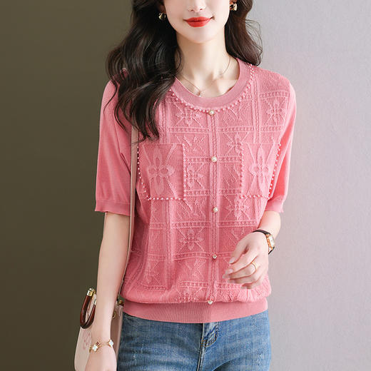 冰丝针织衫，薄款钉珠上衣中年妈妈夏装洋气宽松小衫CC-38-607 商品图5