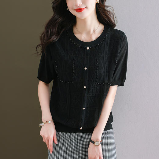 冰丝针织衫，薄款钉珠上衣中年妈妈夏装洋气宽松小衫CC-38-607 商品图8