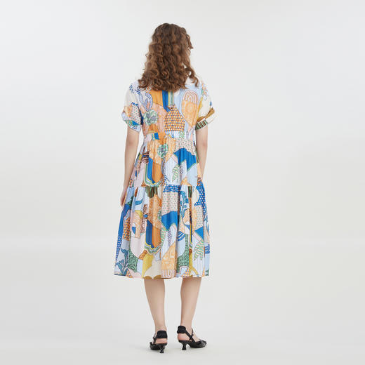 谜底2023夏季新款复古主题花色连衣裙短袖衬衫式中长裙232ML0580 商品图2