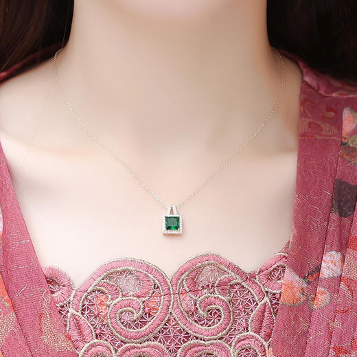 夏款印花，时尚皱褶拼接雪纺A字裙方领短袖气质修身连衣裙QYM-FL-X8829-L 商品图3