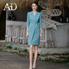 AD灰绿色职业连衣裙女春款时尚气质女神范西装裙高级感主持人正装 商品缩略图0