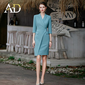 AD灰绿色职业连衣裙女春款时尚气质女神范西装裙高级感主持人正装