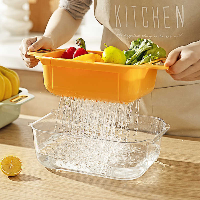 摩登主妇洗菜盆洗水果沥水篮厨房双层可伸缩水果盘家用水槽滤水篮