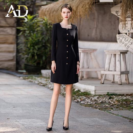 AD赫本风法式小香风连衣裙女春季黑色显瘦方领西服裙子通勤正装 商品图0