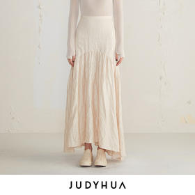 JUDYHUA 麻质弧线皱褶设计款半裙