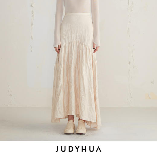 JUDYHUA 麻质弧线皱褶设计款半裙 商品图0