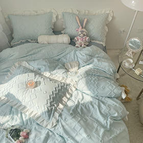 【床上用品】韩版立体剪花床单四件套ins纯色花边被套床上用品床笠款