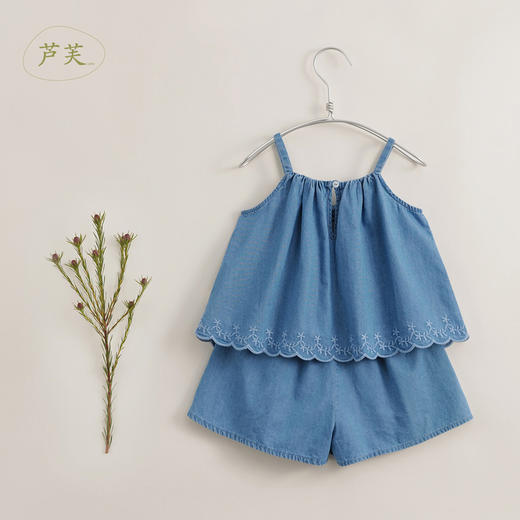 【马克珍妮 芦芙】新款夏装 女童绣花纯棉牛仔吊带套装230618 商品图1