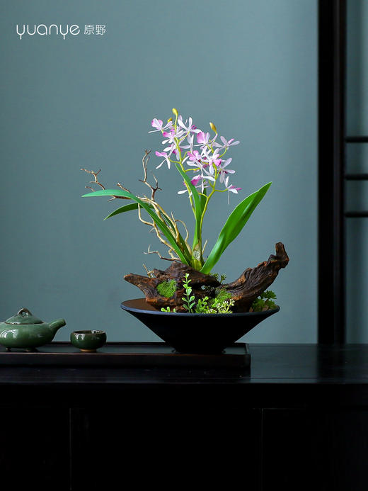 新中式酒店餐桌花圆桌转盘摆花饭店餐厅玄关高端仿真装饰假花摆设 商品图4