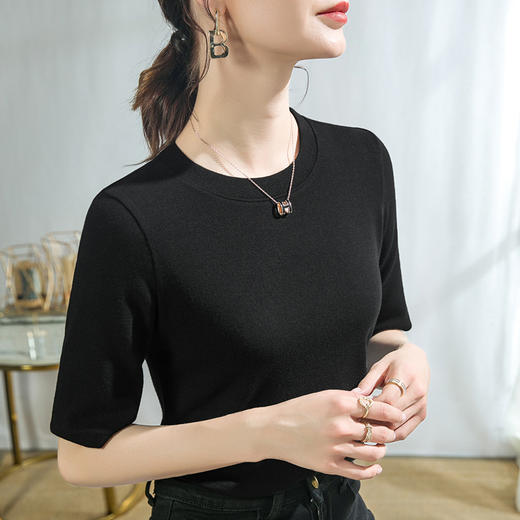 舒适简约，莫代尔棉上衣圆领薄绒打底衫R6054-1 商品图6