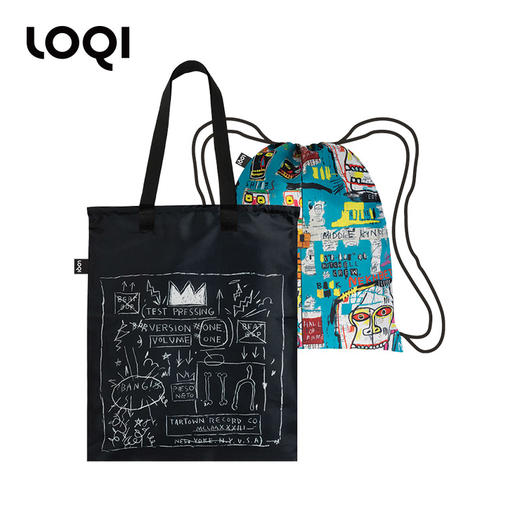 德国LOQI x 巴斯奎特 时尚环保双肩束口包/双面  BP.JB.CR皇冠&头骨 里外两用抽绳 单肩手提文艺运动旅行轻便 商品图3