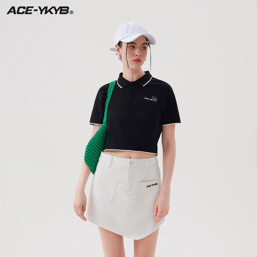 YKYB 23SS棉氨混纺宽松撞色字母短袖polo衫学院风休闲短袖T恤女 商品图1