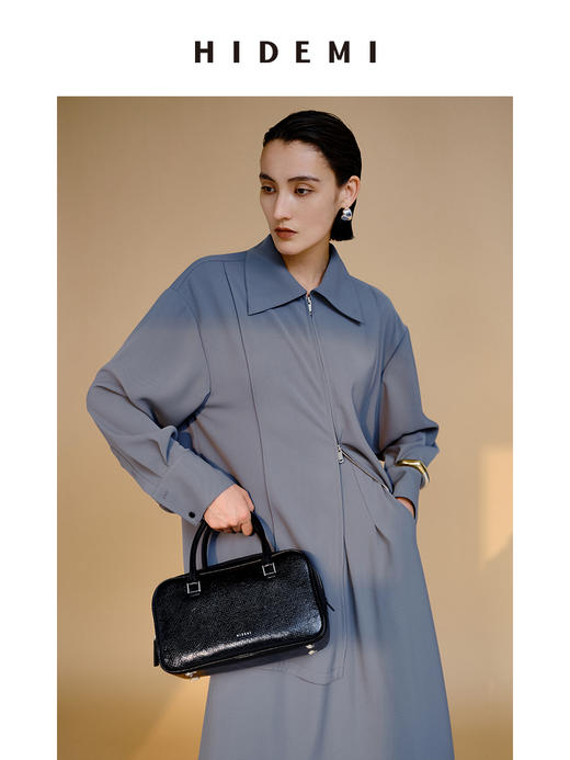 HIDEMI 极简斜纹双头拉链海军领缎面感套装 上衣/半身裙 商品图6