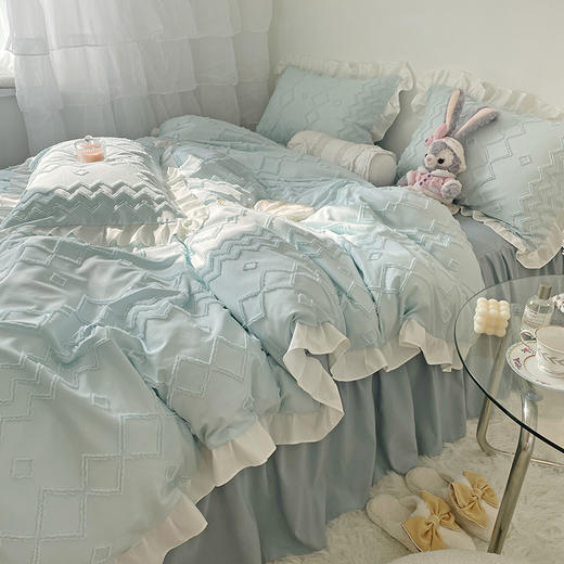【床上用品】韩版立体剪花床单四件套ins纯色花边被套床上用品床笠款 商品图1