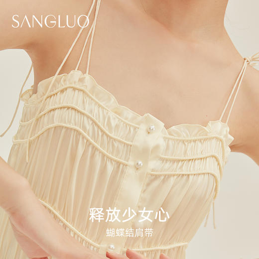 SANGLUO月光白宫廷风桑蚕丝吊带居家睡衣裙韵律风琴褶可外穿 商品图4