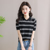 polo领短袖t恤女条纹针织上衣，夏季新款翻领薄款天丝小衫CC-SY8337 商品缩略图2