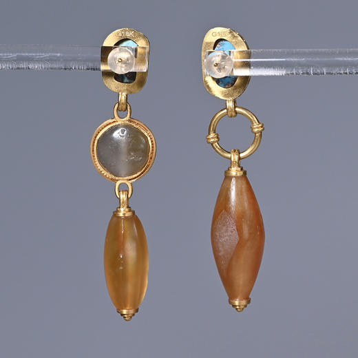 辽代赤焰玛瑙+汉代绿松石耳环 商品图1