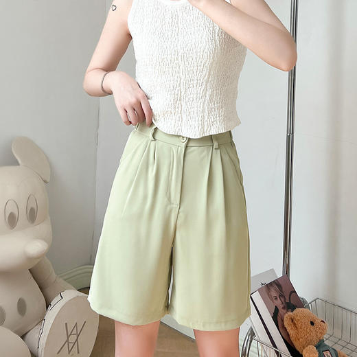 【五分裤口袋款马卡龙西装短裤】女夏季薄款运动休闲裤松紧高腰直筒裤 商品图8