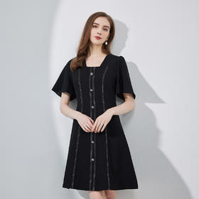 NF8V2斯尔丽瑟俪2023春夏时尚新款手工绣线收腰小A大方荷叶袖型连衣裙