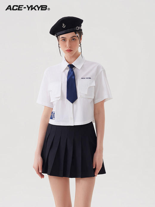YKYB 23SS复古学院风短款衬衫女撞色领带可拆卸上衣休闲百搭潮 商品图2