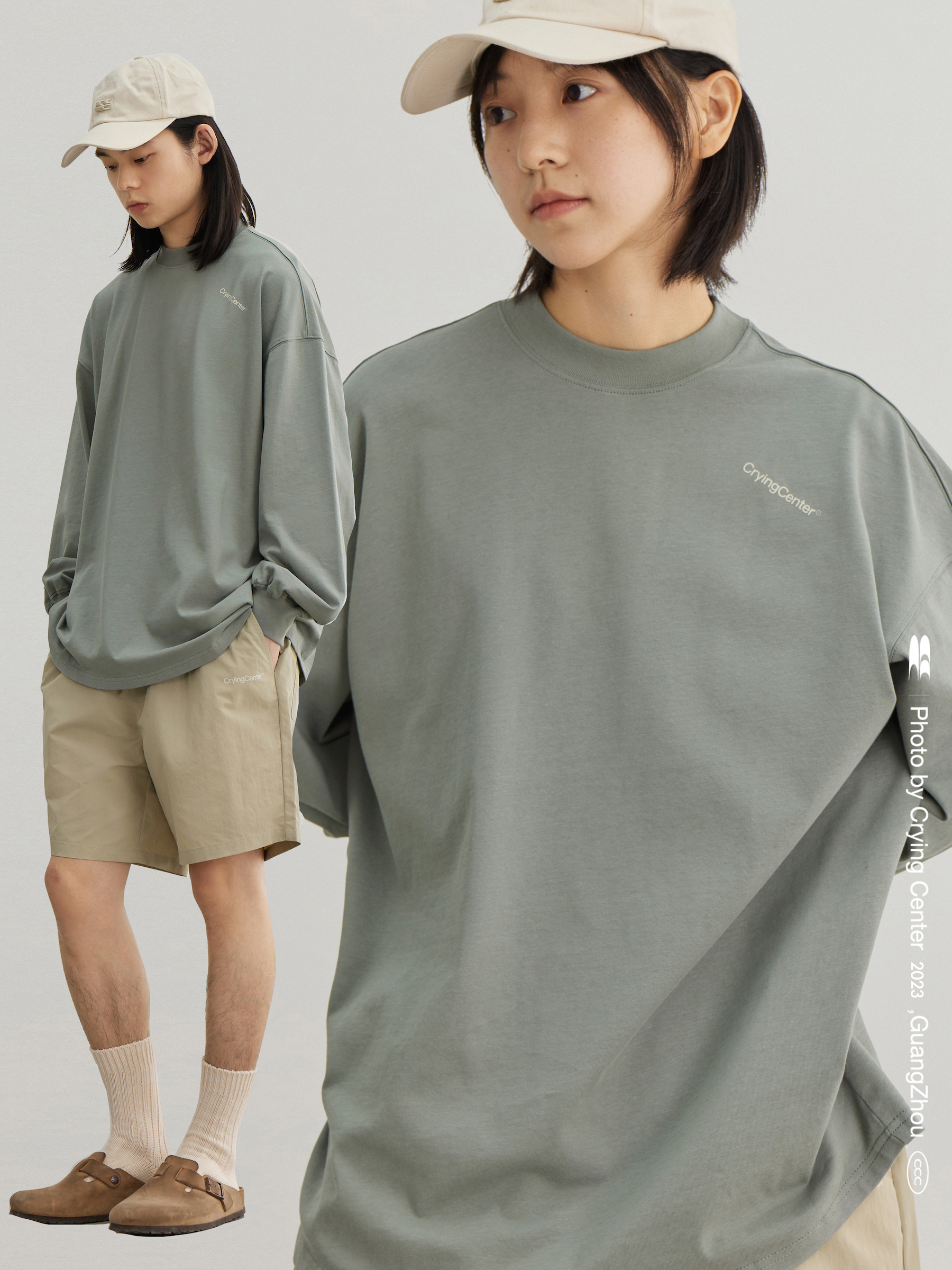 CryingCenter 日系简约色和肩一样斜的字母印花长袖T恤 哭喊中心