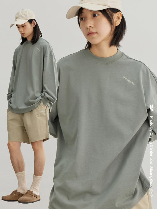 CryingCenter 日系简约色和肩一样斜的字母印花长袖T恤 哭喊中心 商品图0